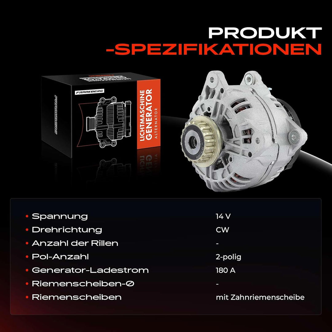Frankberg Lichtmaschine Generator 180A Kompatibel mit M.u.l.t.i.v.a.n V 7EF 7EM 7EN 7HF 7HM 7HN 2.5L