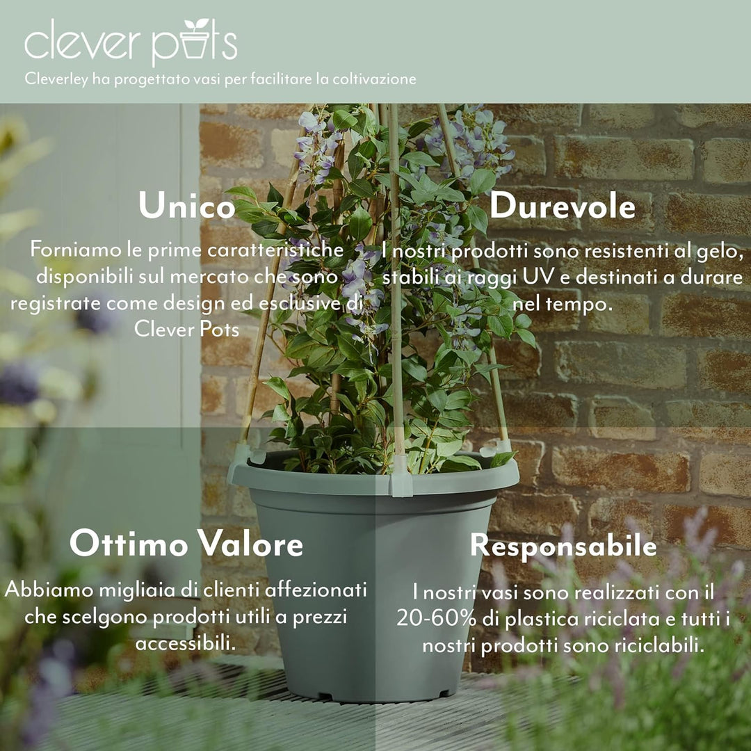 Clever Pots Kunststoff-Pflanztopf, 6x30cm Aussen- oder Innentopf mit Entwässerungslöchern, leichtes