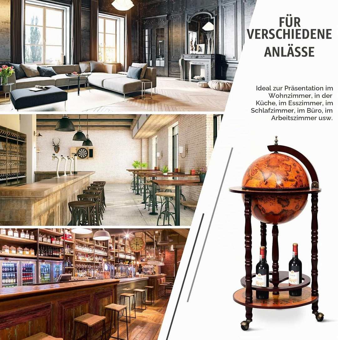 COSTWAY Globus Bar Barwagen Globusbar Hausbar Minibar Weinregal mit Rollen