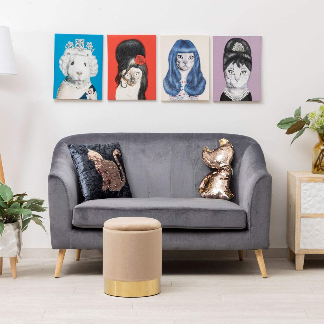 Sitzhocker mit glamourösem Stil, aus Samt in der Farbe Nussbaum, 38 cm hoch Haselnuss Samt Glatt Gol