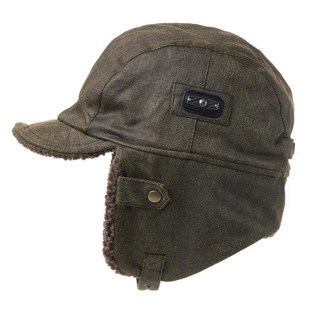 Comhats warme Trappermütze für Herren Kunstleder Hut Unisex Fliegermütze Fellmütze Erwachsenen Männe