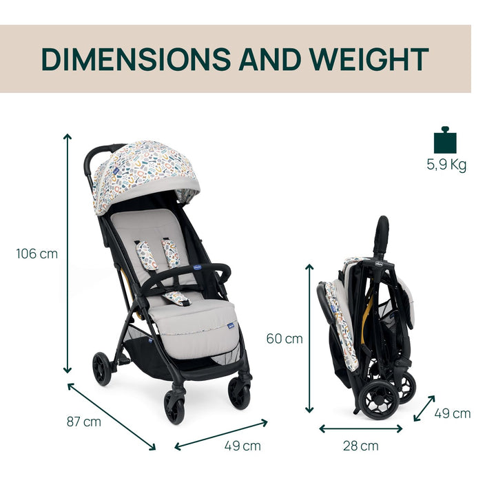 Chicco Glee leichter Kinderwagen, Buggy, praktisch und leicht, automatischer Schliessmechanismus, br