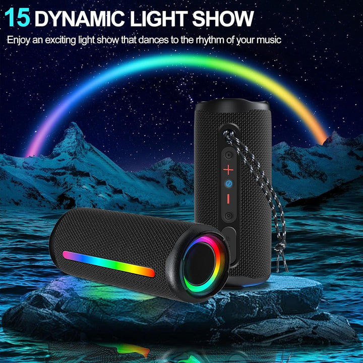 KingSom Bluetooth Lautsprecher mit Licht, Musikbox Tragbarer Bluetooth 5.3 Box mit Verstärkter Bass,