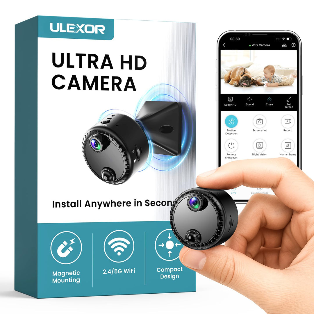 Mini Kamera 4K WLAN Überwachungskamera innen kabellos mit Akku, 2,4/5 GHz WiFi, Live-Übertragung auf