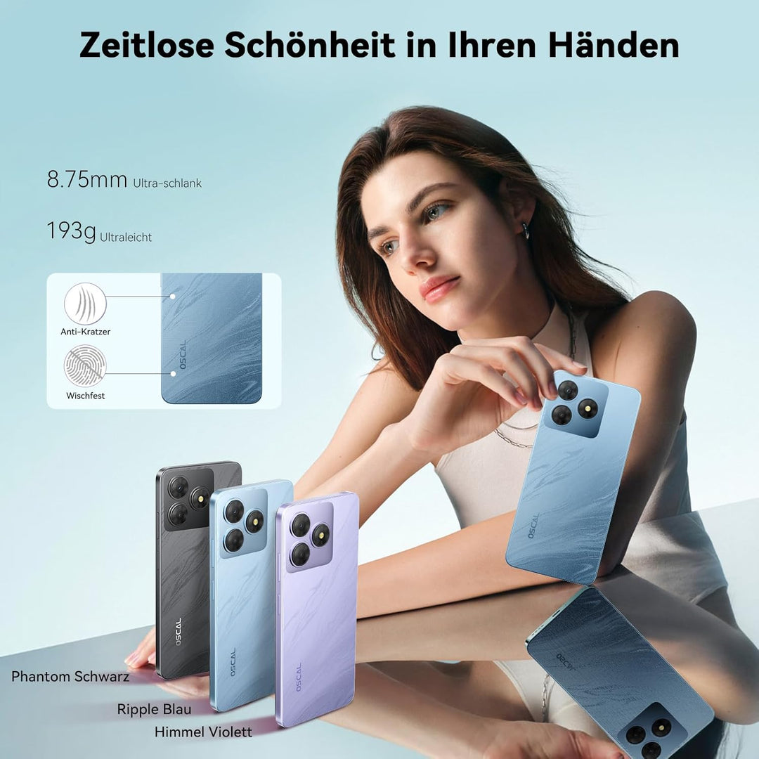 OSCAL Flat 2C Handy Ohne Vertrag Günstig Android 14, 6GB+64GB/2TB SD, Octa-Core 6,56" HD+, 5000mAh A