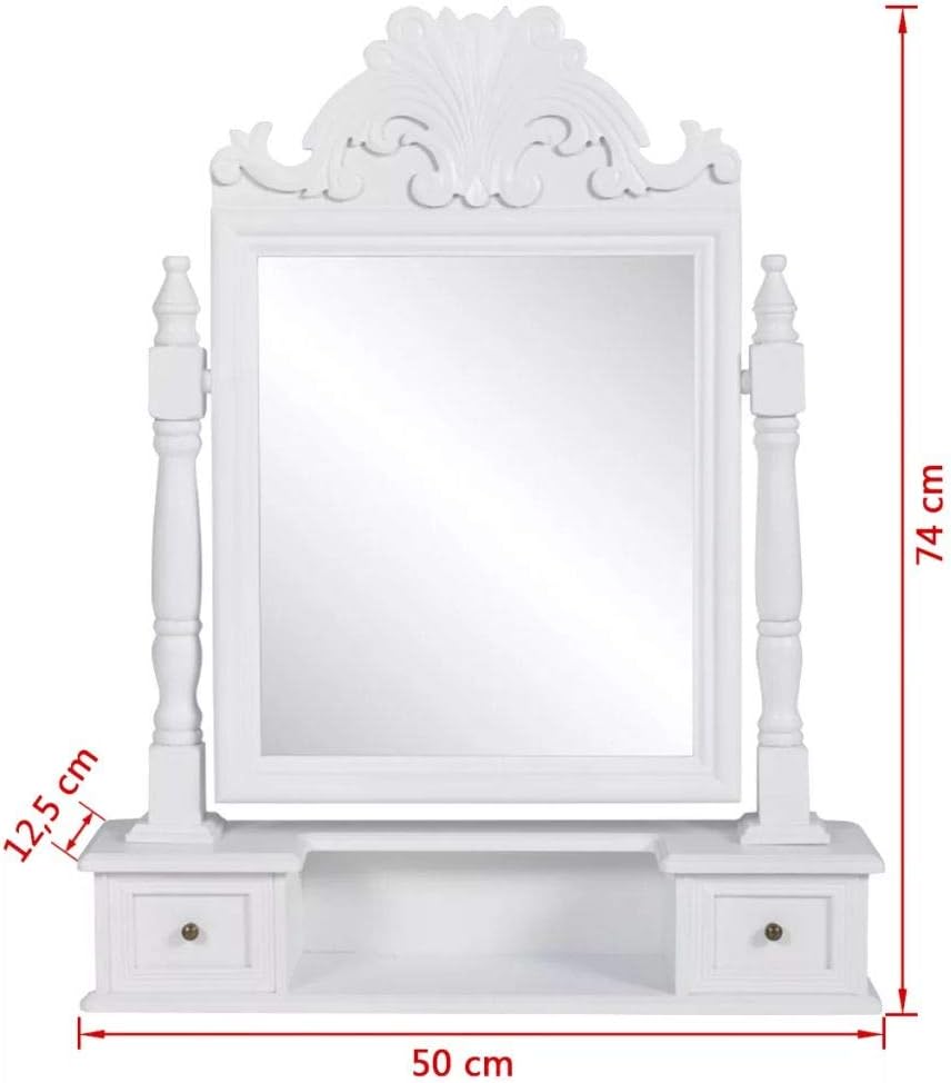 TEWTX7 Modern Schminktisch mit Schwenkspiegel, 2 Schubladen, Kosmetiktisch, Schlafzimmermöbel, MDF