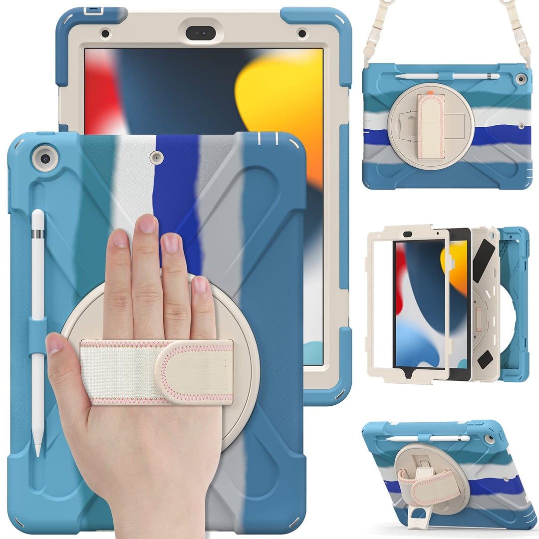 UFinetech iPad 9 Generation Hülle, iPad 10.2 Hülle, iPad Case 7./8., 360 Drehbarer Ständer Handschla