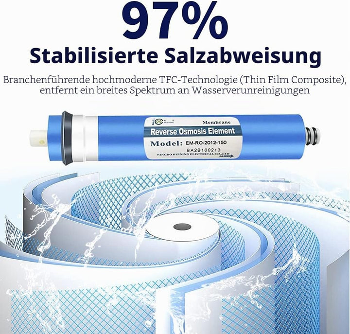 Huining 150GPD-1812/2012 Umkehrosmose-Membrangehäuse-Set mit 1/4-Schnellverbinder, Rückschlagventil,