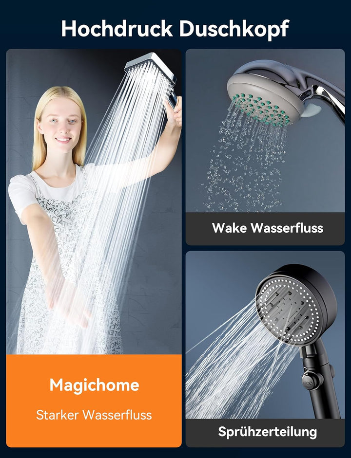 Magichome Duschkopf mit Schlauch mit 6 Strahlarten Duschkopf Wassersparend mit Schlauch 1,5M Handbra