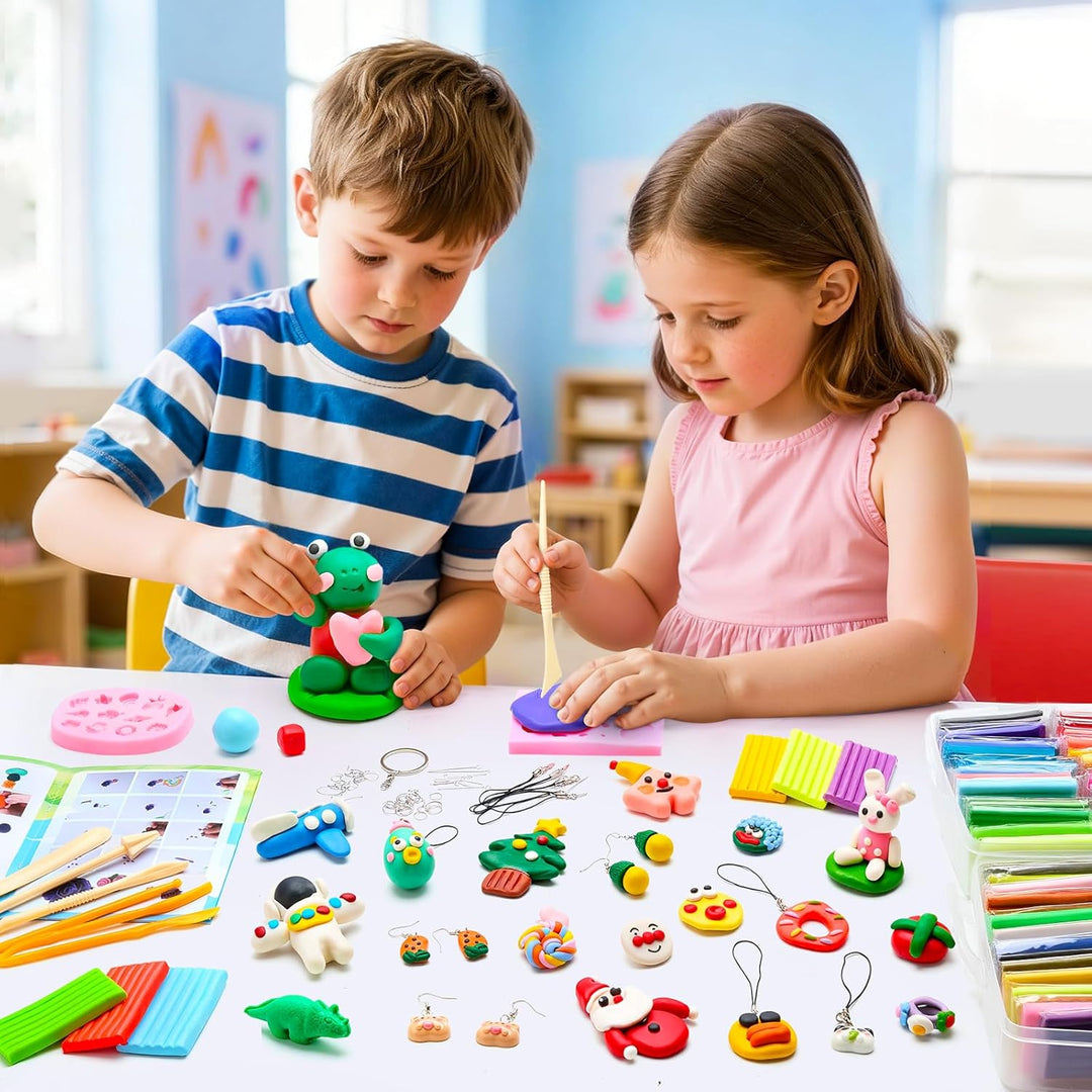 Bridokit 54 Stück Knete Kit, Polymer Clay Set Mit 19 Schnitzwerkzeuge und 2 Edelsteinsilikonform für