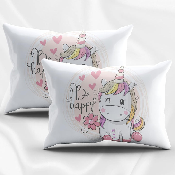 PQCXXA Kinder Einhorn Bettwäsche Mädchen-Bettwäsche Set Rosa 3D Cartoon Einhorn Bunt Blume drucken B