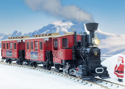 LGB – 70308 Gartenbahn Starterset Weihnachtszug mit Lokomotive und Zwei Waggons, Outdoor-Eisenbahn,