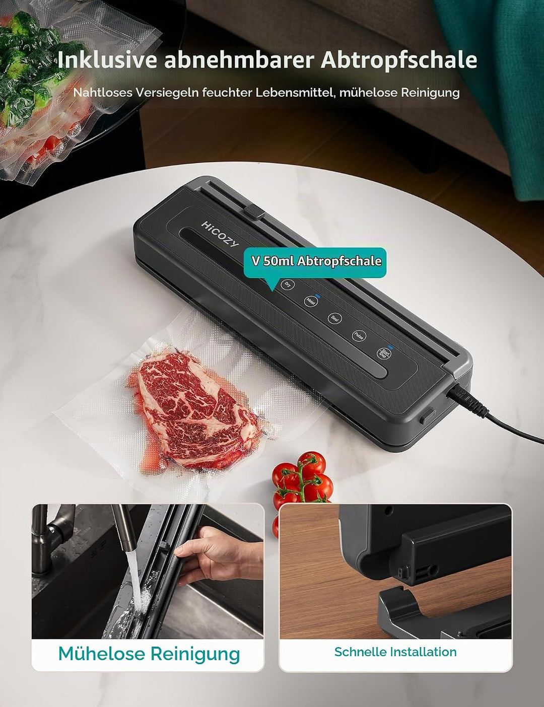 HiCOZY H600 Vakuumiergerät für lebensmittel, Vakuumierer mit Leistungsstarke Doppelversiegelung, für