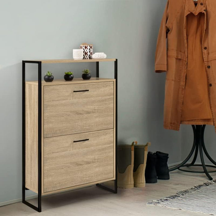IDMarket - Schuhmöbel 12 Paar LUIS 2 Türen mit oberem Regal im Industriedesign