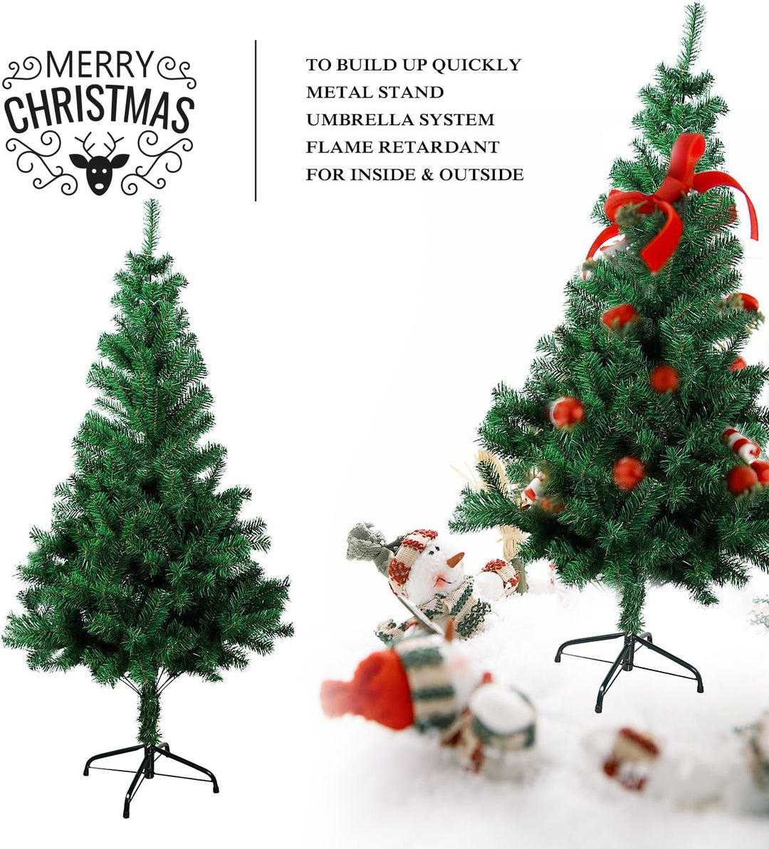 Gotoll Künstlicher Weihnachtsbaum 150 cm, Tannenbaum in grün, Christbaum mit Metallständer, schwer e