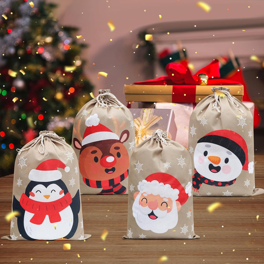 Irich 4 Stück Geschenktüten Weihnachten,Weihnachtsgeschenktüten 35 x 50 cm, Weihnachtsmann-Sack aus