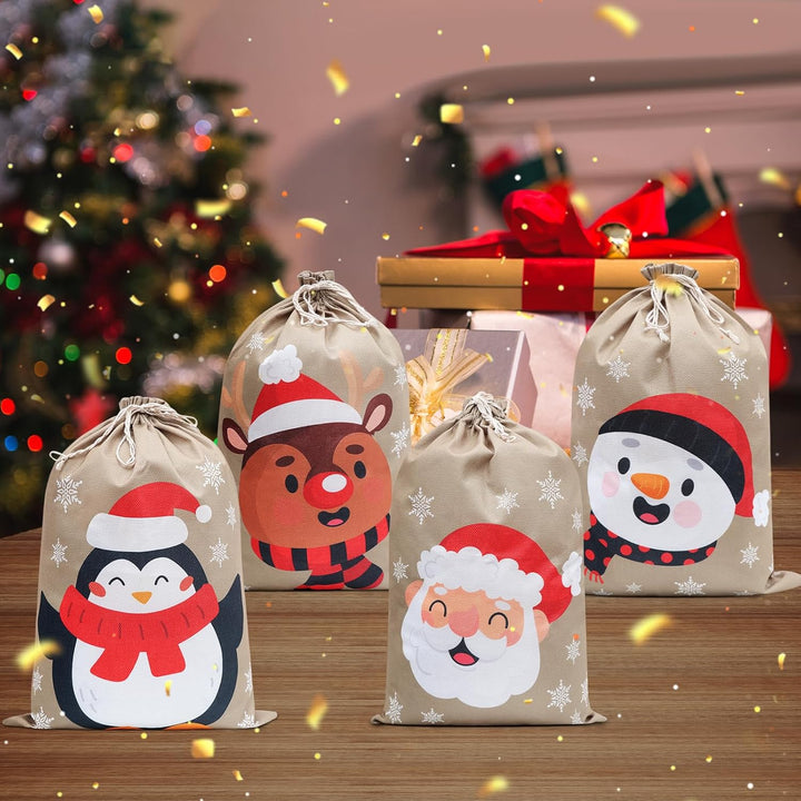 Irich 4 Stück Geschenktüten Weihnachten,Weihnachtsgeschenktüten 35 x 50 cm, Weihnachtsmann-Sack aus