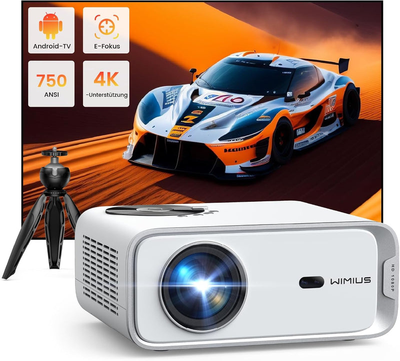 【Andriod TV】Beamer WiFi Bluetooth 4K Unterstützung, 20000Lumen WiMiUS Beamer Full HD 1080P Elektrisc