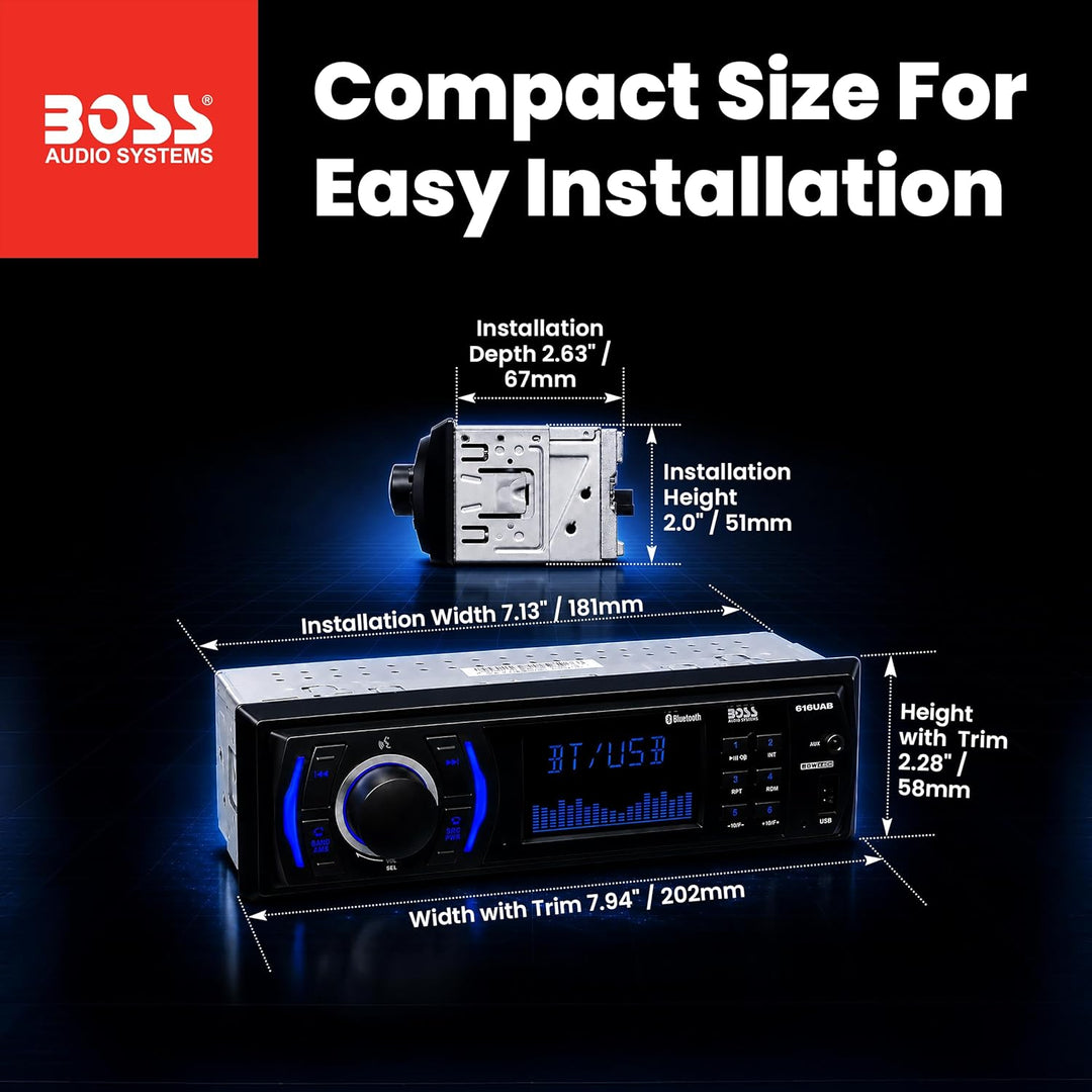 BOSS Audio 616UAB Single-DIN Mech-Less Multimedia Player