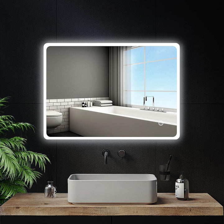 Trintion LED Badspiegel 50x70cm mit Beleuchtung, Wandspiegel mit Touch-Schalter, Energiesparender Qu