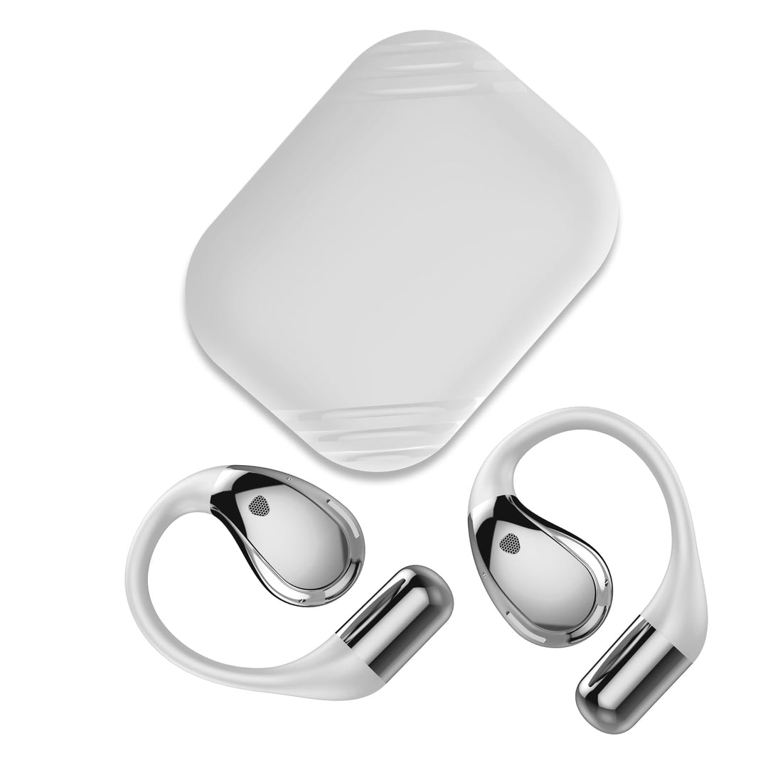 Open Ear Kopfhörer Kabellos Bluetooth HiFi Stereo mit Ohrhake, LED-Anzeige, IP7 Wasserdicht, Weiss