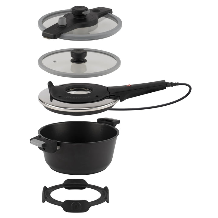 REMOSKA Tria 610 W 3 in 1 Topf mit 3 Tellern Backen Garen Schmoren Dünsten Garen unter mittlerem Dru