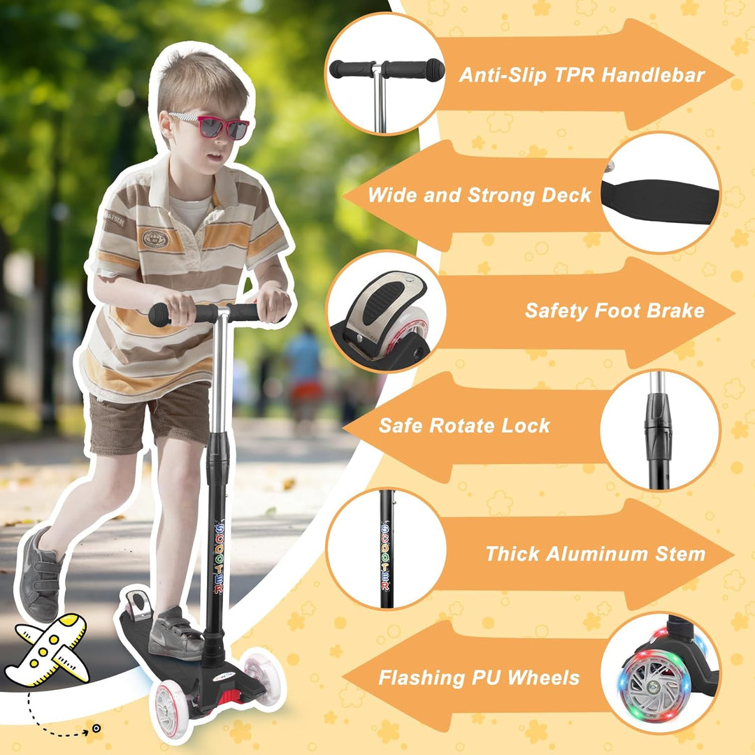 KORIMEFA Scooter Kinder Roller, Dreiradscooter mit PU LED Räder, Leuchtenden Räder, Faltbarer Höhenv