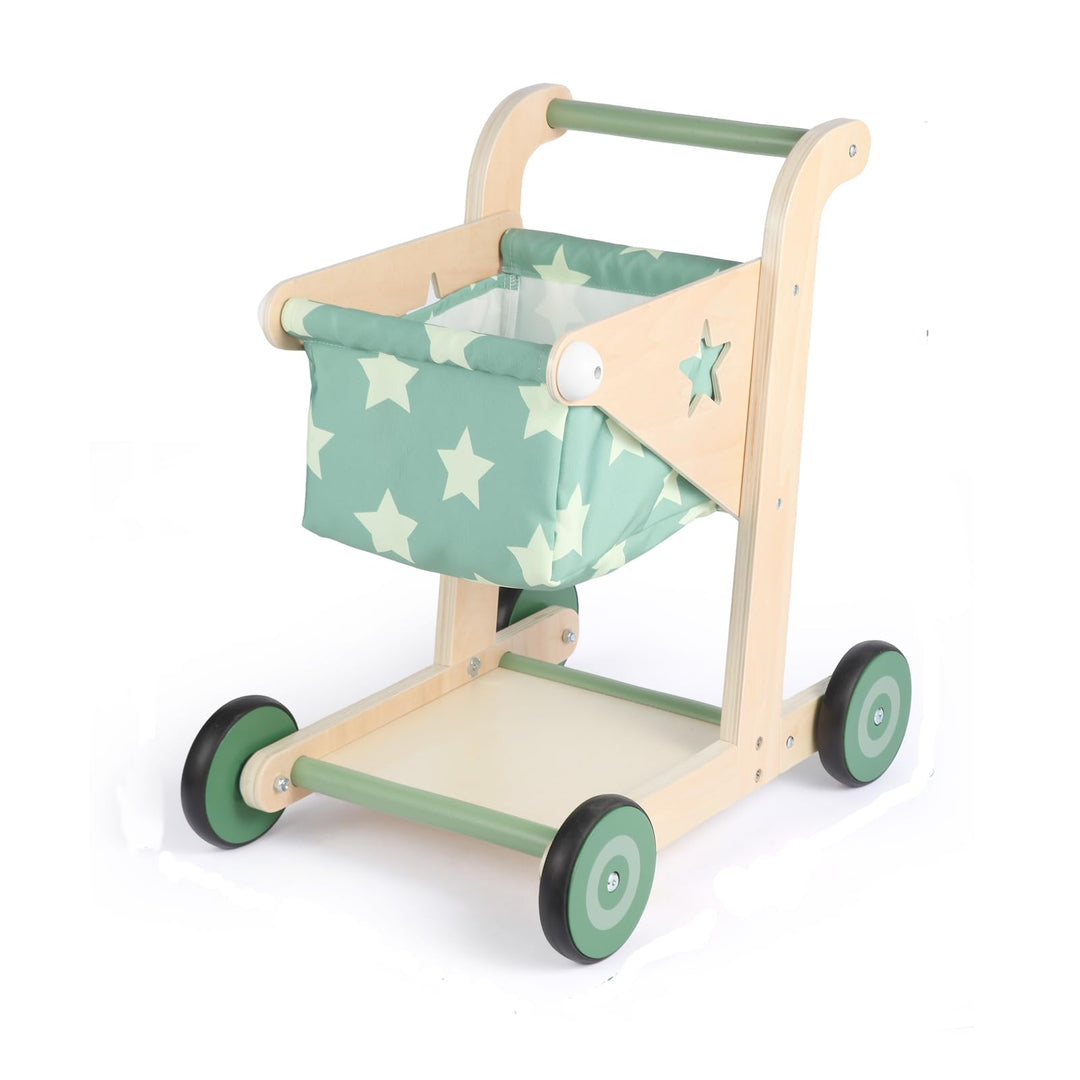 Asweets 2-in-1 Lauflernwagen Holz, Puppenwagen zum Schieben und Ziehen, Baby Walker, Kleinkindspielz