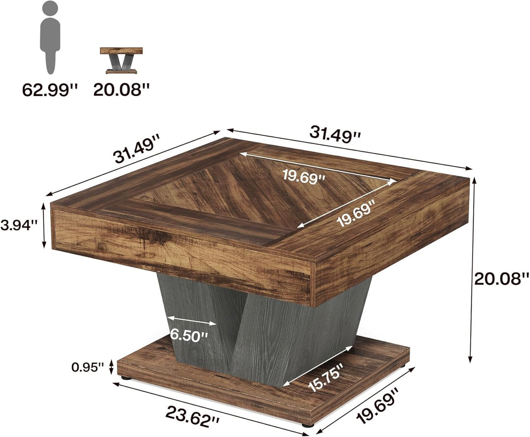 Tribesigns Quadratischer Kaffeetisch, quadratischer Holz-Kaffeetisch für Wohnzimmer, 80 cm, moderner