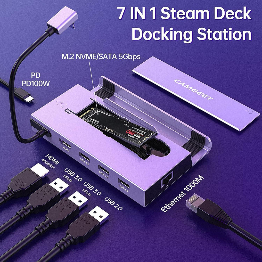 Steam Deck Dock, 7-in-1 Steam Deck Docking Station mit M.2 NVME SSD Gehäuse,HDMI 2.0 4K@60Hz,PD 100W