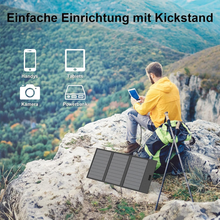 45W 18V Tragbares Solarpanel-Ladegerät mit USB-C, USB-A und DC-Ausgängen, IP67 Wasserdichte Faltbare