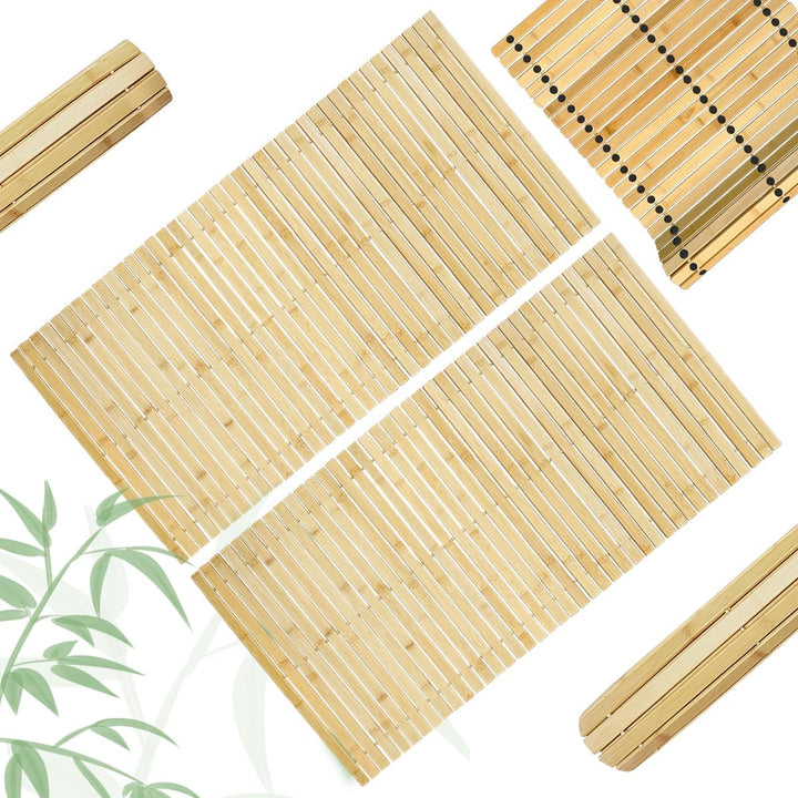 Badematte Holz Sauna Bodenrost Rollrost Fussmatte aus Bambus 100 x 50 cm, Sauna Türmatte Rollrost Fu