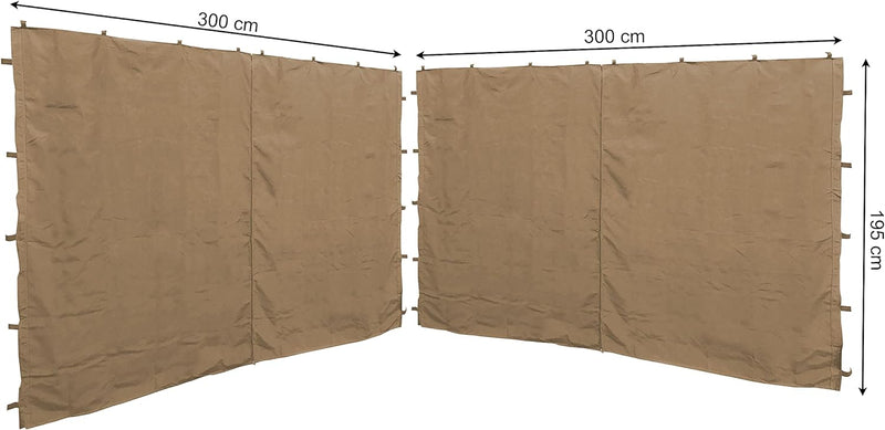 QUICK STAR 2 Seitenteile mit RV 300x195cm für Pavillons 3x3m Seitenwand Beige RAL 1001