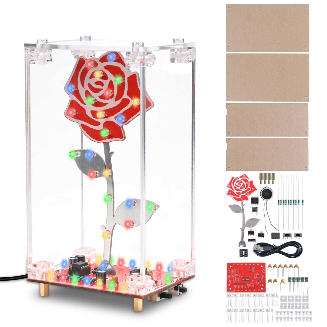 DIY Rosenblumen LED Lötbausatz mit Acrylgehäuse, BANRIA Bunte Blinklichter und integrierte Musik, Ne