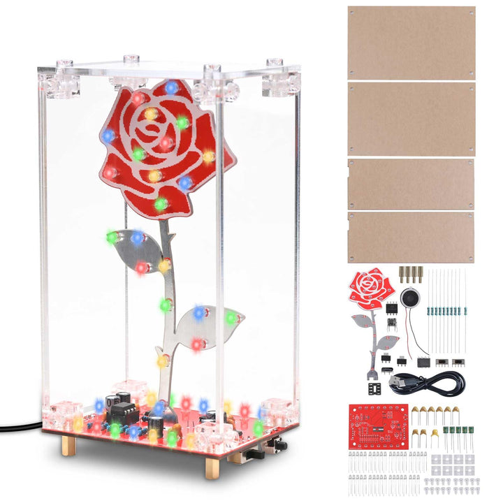 DIY Rosenblumen LED Lötbausatz mit Acrylgehäuse, BANRIA Bunte Blinklichter und integrierte Musik, Ne