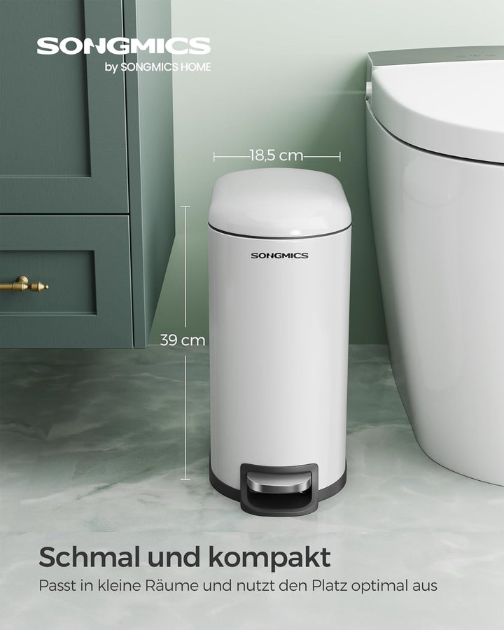 SONGMICS Abfalleimer für Badezimmer, 10 l, klein, Deckel, Treteimer für Toilette, kompakt, kleiner R