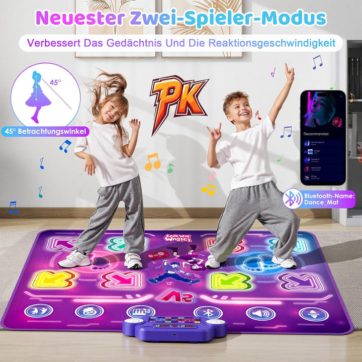 GuKKK Tanzmatte für Kinder, 2-Spieler & Wiederaufladbar Leucht Tanzmatte mit 8 LED-Lichtern&Bluetoot