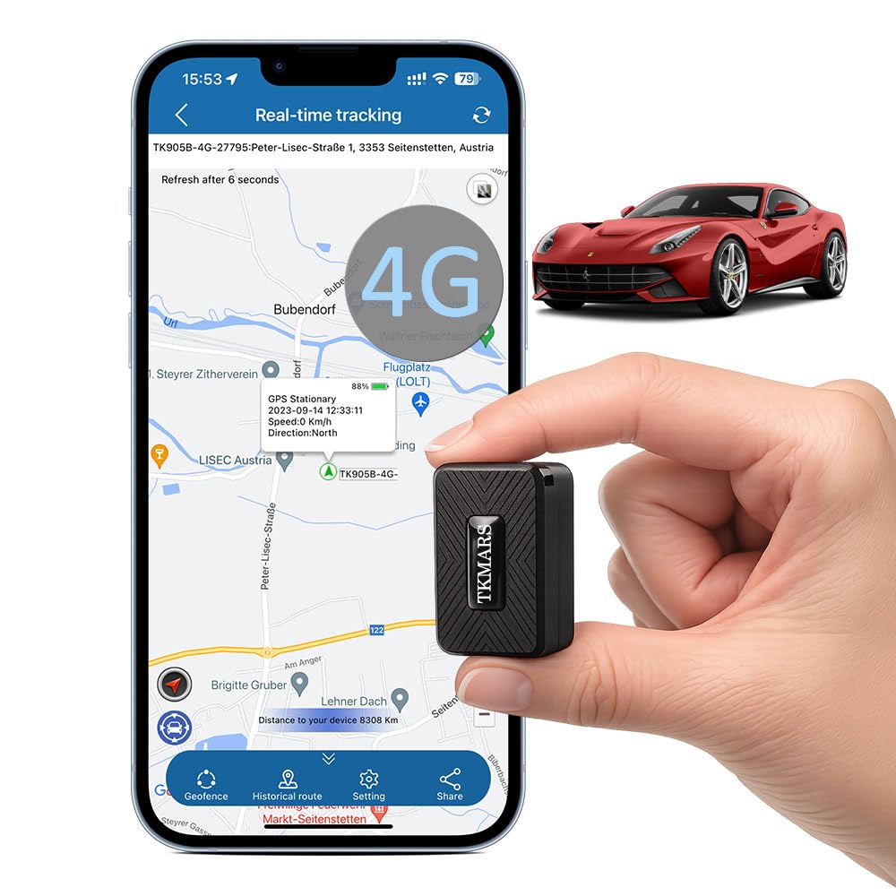 TKMARS Auto 4G GPS Tracker Ohne ABO, Echtzeit Ortung per APP & SMS, Magnetisch, 1500mAh Akku, GPS Se