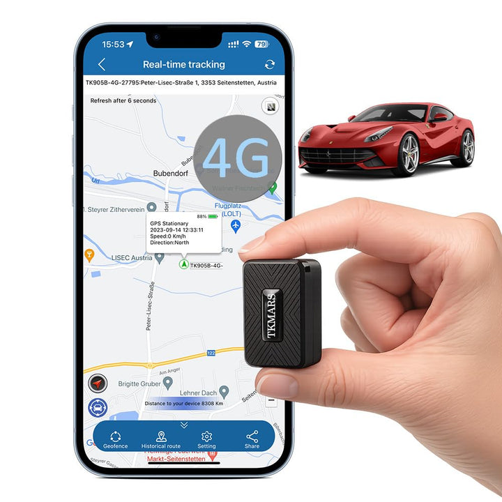 TKMARS Auto 4G GPS Tracker Ohne ABO, Echtzeit Ortung per APP & SMS, Magnetisch, 1500mAh Akku, GPS Se