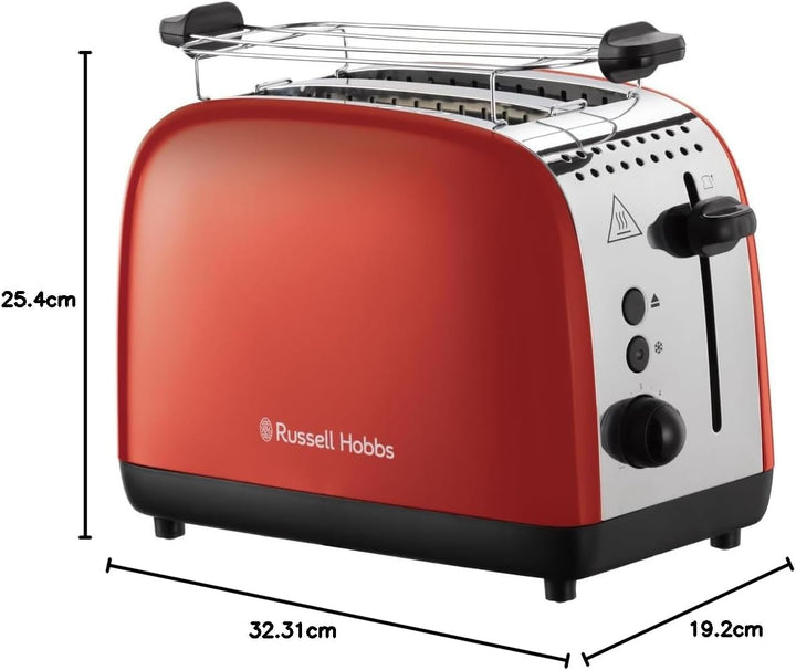 Russell Hobbs Toaster [für 2 Scheiben] Colours Plus Edelstahl Rot (extra breite Toastschlitze, inkl.