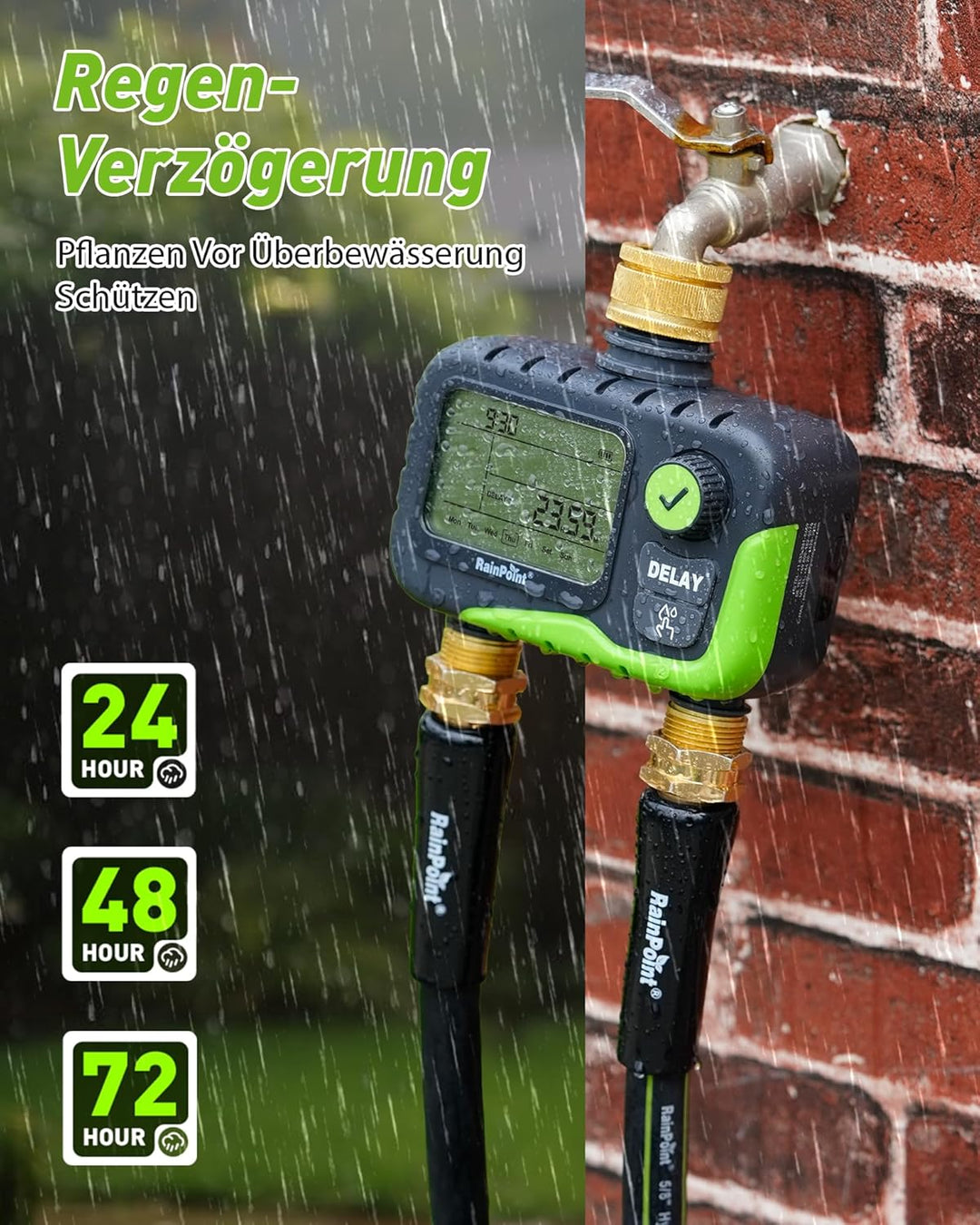 RAINPOINT Bewässerungscomputer mit 2 Ausgängen, grosses All-in-One LCD-Display, 2-Zonen Zeitschaltuh