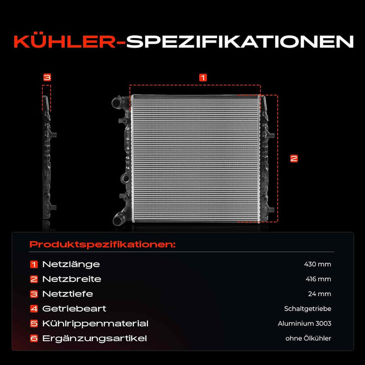 Frankberg Kühler Wasserkühler Motorkühler Schaltgetriebe Kompatibel mit Ibiza III 6L1 1.2L-2.0L 2002
