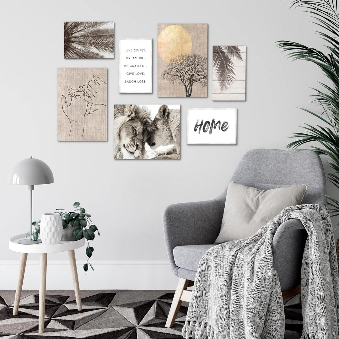 Novart Wandbilder Löwen Liebe Home - KOMPLETT AUFHÄNGFERTIG - Beige Wohnzimmer Schlafzimmer- 7 Moder
