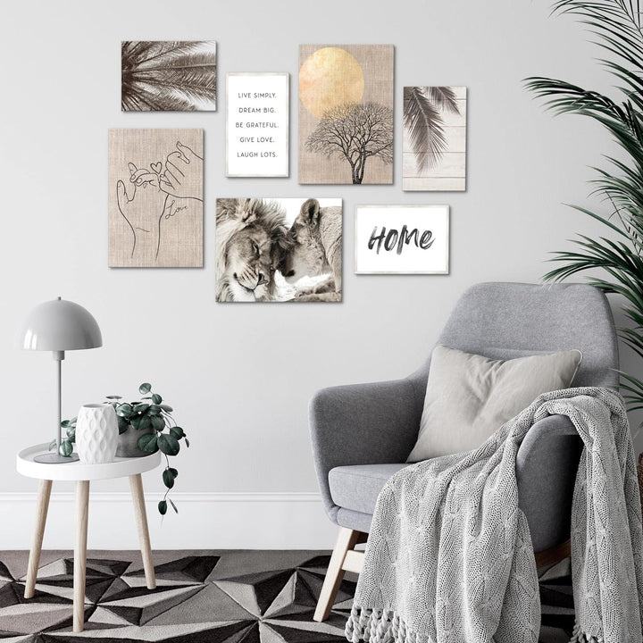 Novart Wandbilder Löwen Liebe Home - KOMPLETT AUFHÄNGFERTIG - Beige Wohnzimmer Schlafzimmer- 7 Moder