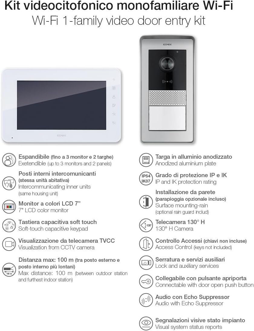 VIMAR K42930 Videosprechenalagen-Set enthält Freisprech-Videohaustelefon LCD 7in, 1-Taste RFID-Kling