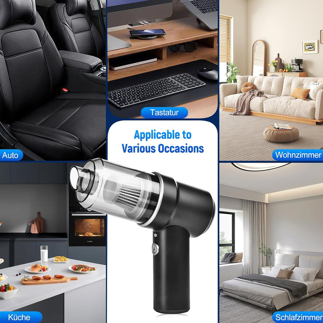 Handstaubsauger Akku Kabellos,9000Pa Aufladbar Tragbar Leicht Akkustaubsauger mit HEPA-Filter, 2-in-