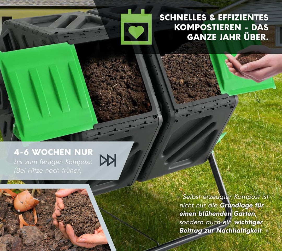 WESTMANN Kunststoff Trommelkomposter Humus-Duo | 2er rotierender Komposter | 120 L | Mobiler Kompost