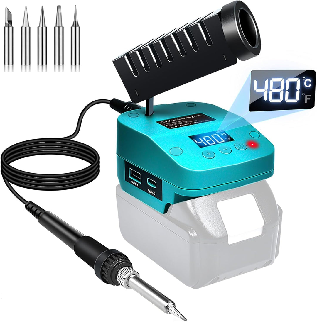 Akku Lötkolben Set kompatibel mit Makita 18V Akku, tragbarer Lötkolben mit USB und Typ-C, einstellba