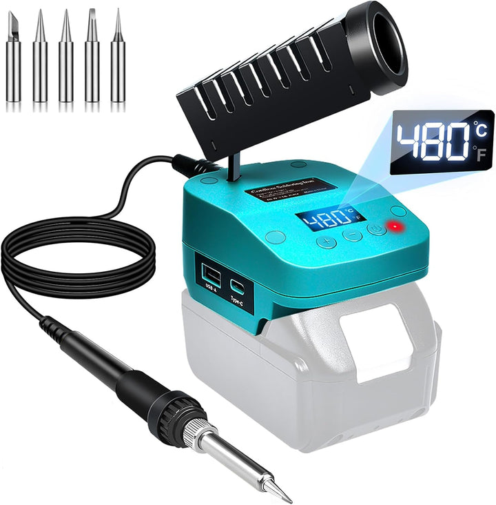 Akku Lötkolben Set kompatibel mit Makita 18V Akku, tragbarer Lötkolben mit USB und Typ-C, einstellba