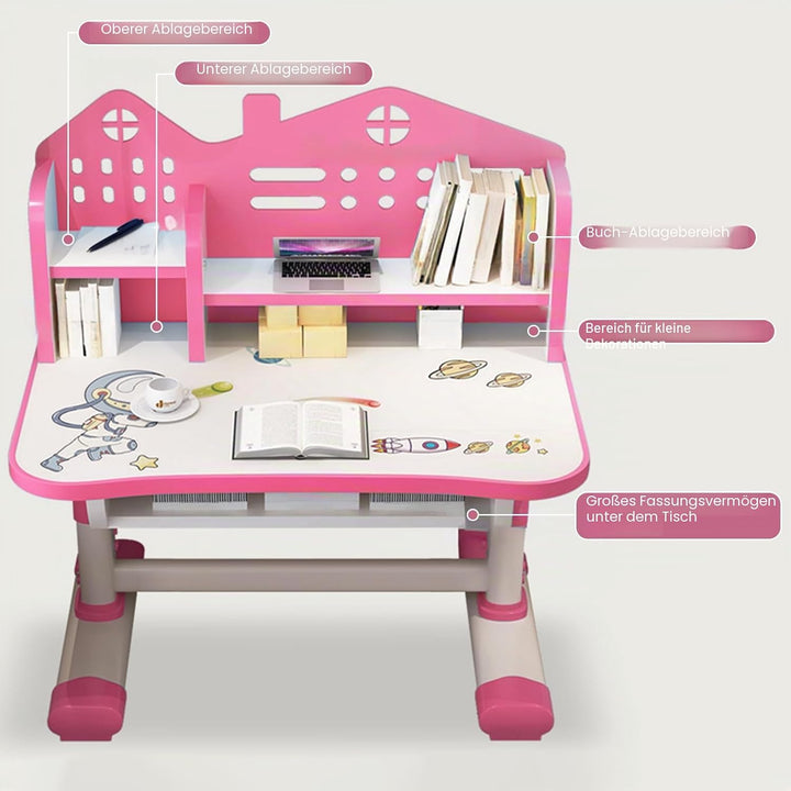 Kinderschreibtisch,Rosa Kinder-Studientisch,Schreibtisch und Stuhl-Set,rutschfest Stabiler Kindersch